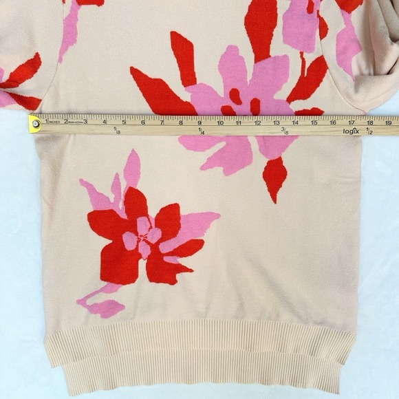 THML Pink Orange Floral Sweater Womens Small Cream Pullover Knit Long Sleeve - Picture 7 of 11